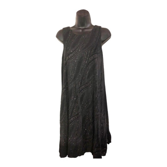 Nine West Beautiful black‎ sequin slinky sleeveless swing tent dress size 10 new - Picture 15 of 16